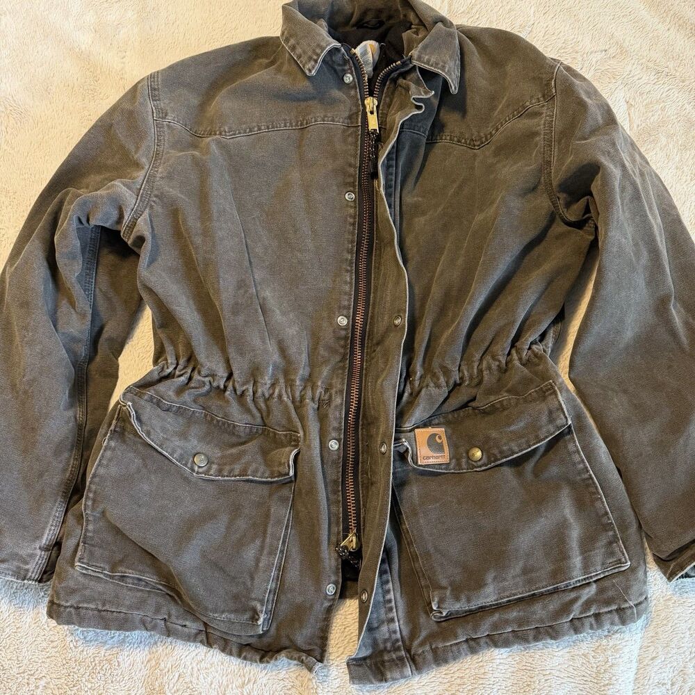 VTG Carhartt C46TMB Lined Gray Coat Jacket Western Size M USA Made 90’s